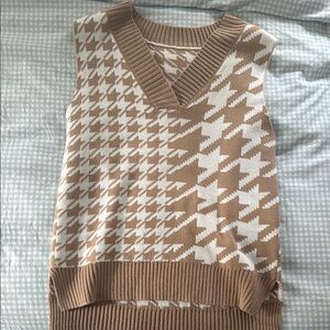 Tan and White Houndstooth Sweater Vest